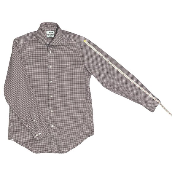 Calvin Klein Men's Button Down Shirt Sz M,15.5 32/33 Burgundy Checkered Non Iron - Picture 8 of 10